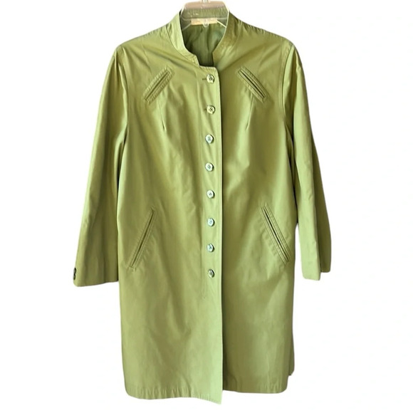 Vintage Misty Harbor Sz 16P Light Green Button Down Trench Coat Long Line - Picture 1 of 14